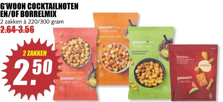 Gwoon   borrelnootjes, noten folder aanbieding bij  MCD Supermarkt Basis - details