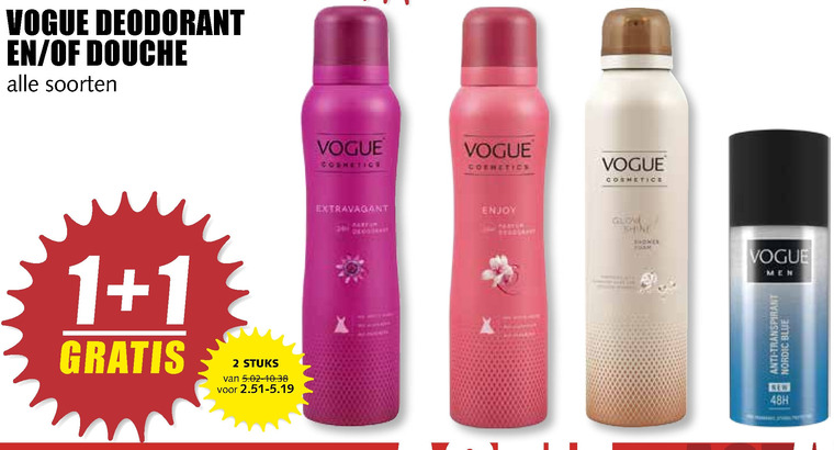 Vogue   deodorant, douchegel folder aanbieding bij  MCD Supermarkt Basis - details