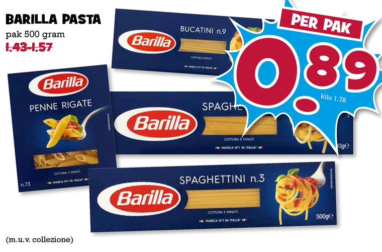 Barilla   spaghetti, penne rigate folder aanbieding bij  Boons Markt - details