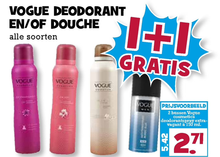 Vogue   deodorant, douchegel folder aanbieding bij  Boons Markt - details