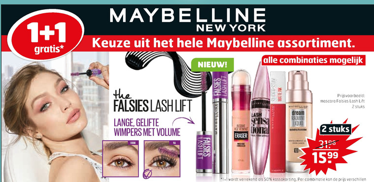 Maybelline   nagellak, mascara folder aanbieding bij  Trekpleister - details