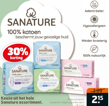 Sanature   maandverband, inlegkruisjes folder aanbieding bij  Trekpleister - details