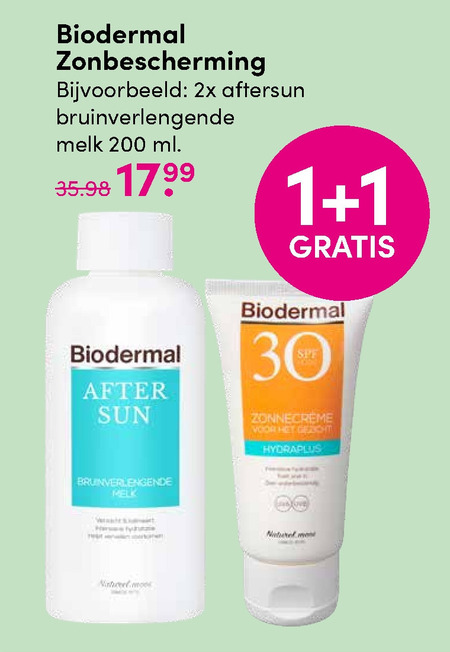 Biodermal   aftersun, zonnebrandolie folder aanbieding bij  DA - details