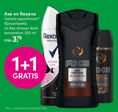 Axe   deodorant, douchegel folder aanbieding bij  DA - details