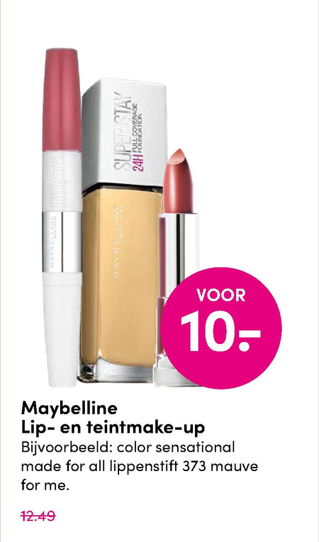 Maybelline   foundation, lipstick folder aanbieding bij  DA - details