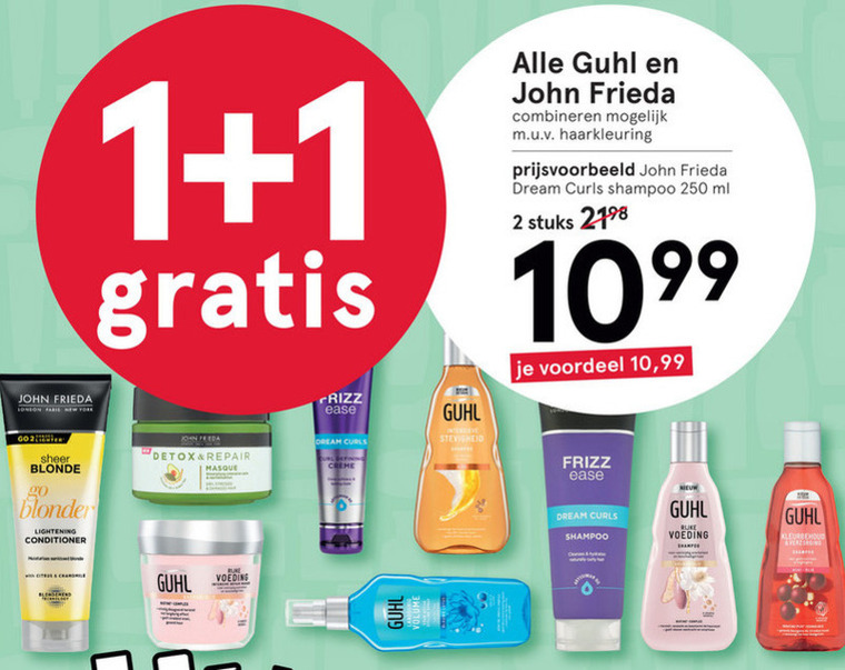 John Frieda   haarmasker, conditioner folder aanbieding bij  Etos - details