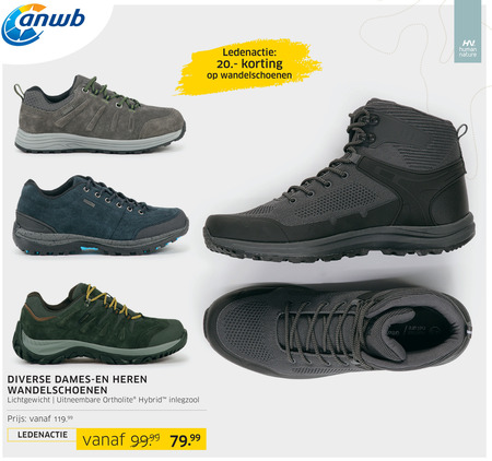 Human Nature   wandelschoenen folder aanbieding bij  ANWB - details