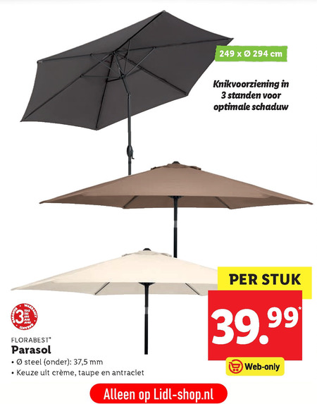 Florabest   parasol folder aanbieding bij  Lidl - details