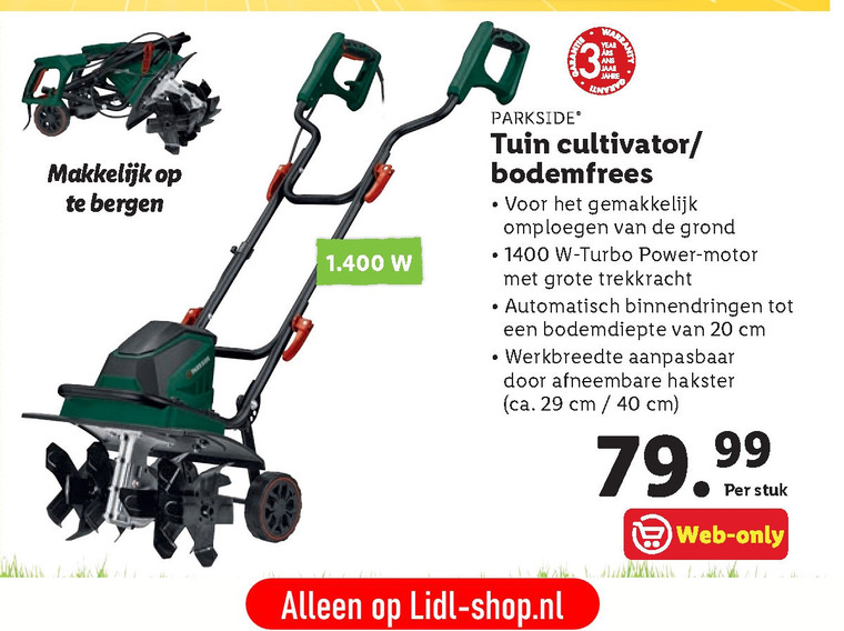 Nu al Politie naam Parkside tuinfrees, cultivator folder aanbieding bij Lidl - details