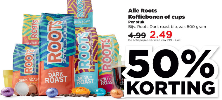 Roots   koffiebonen, koffiecups folder aanbieding bij  Plus - details