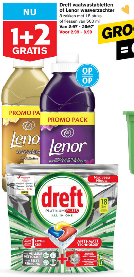 Lenor   wasverzachter, vaatwasmiddel folder aanbieding bij  Hoogvliet - details