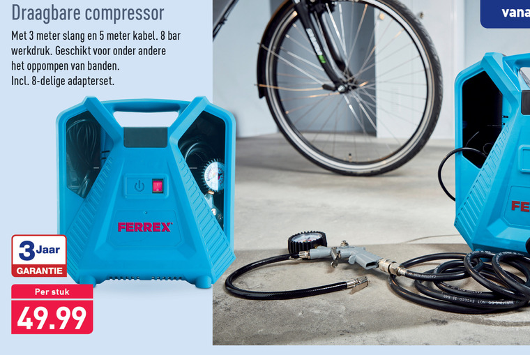 Ferrex   draagbare compressorset folder aanbieding bij  Aldi - details