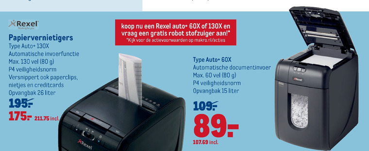 Rexel   papiervernietiger folder aanbieding bij  Makro - details