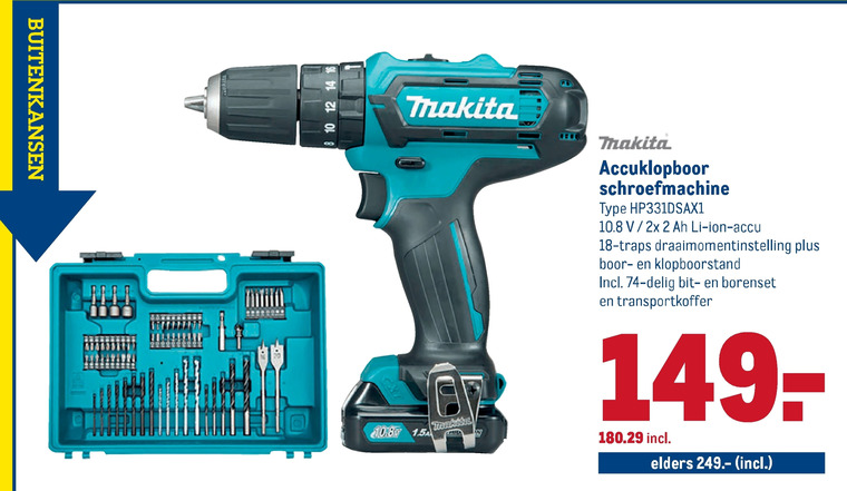 Makita   accuboormachineset folder aanbieding bij  Makro - details