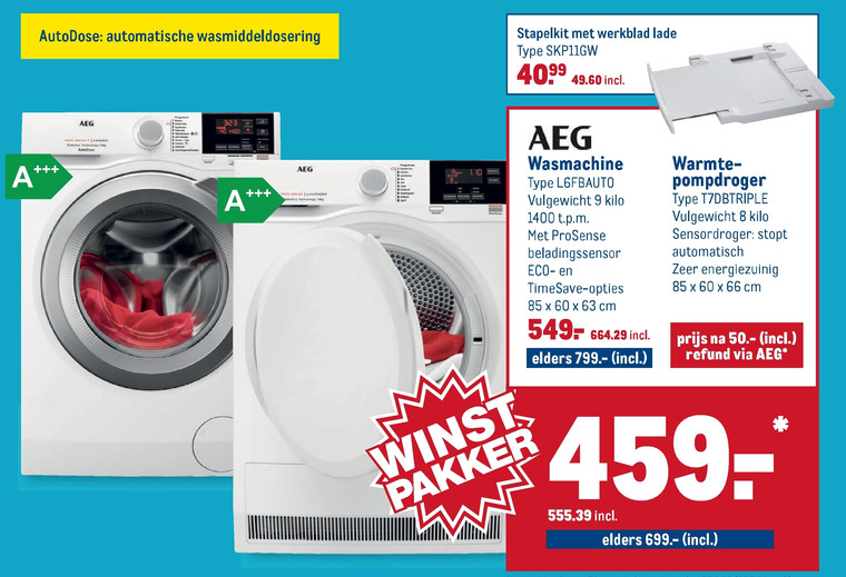 AEG   warmtepompdroger, wasmachine folder aanbieding bij  Makro - details