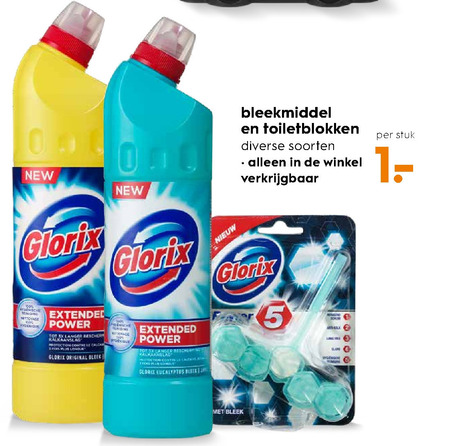 Glorix   bleekmiddel, toiletblok folder aanbieding bij  Blokker - details