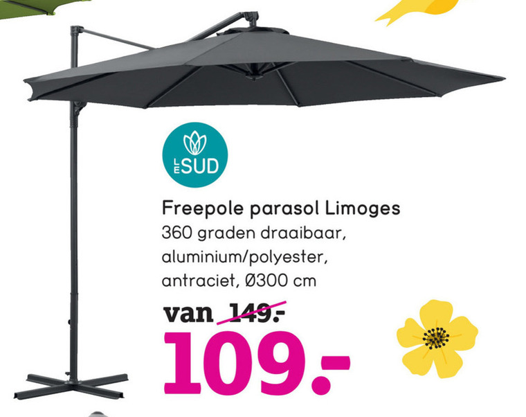 Le Sud   zweefparasol folder aanbieding bij  Leenbakker - details