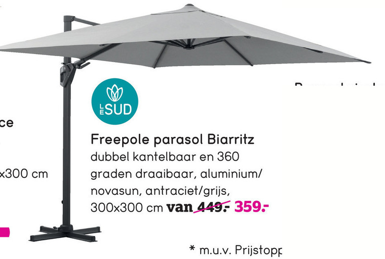 Le Sud   zweefparasol folder aanbieding bij  Leenbakker - details