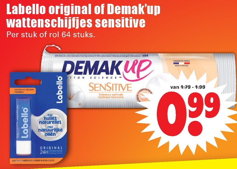 Demak up   wattenschijfjes, lippenbalsem folder aanbieding bij  Dirk - details