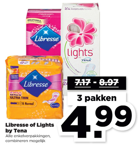 Libresse   maandverband, inlegkruisjes folder aanbieding bij  Plus - details