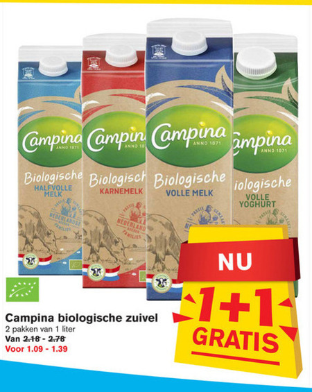 Campina   melk, karnemelk folder aanbieding bij  Hoogvliet - details