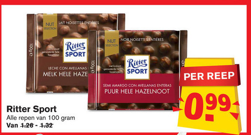 Ritter Sport   chocolade folder aanbieding bij  Hoogvliet - details