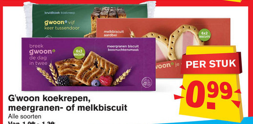 Gwoon   fruitbiscuit, melkbiscuit folder aanbieding bij  Hoogvliet - details