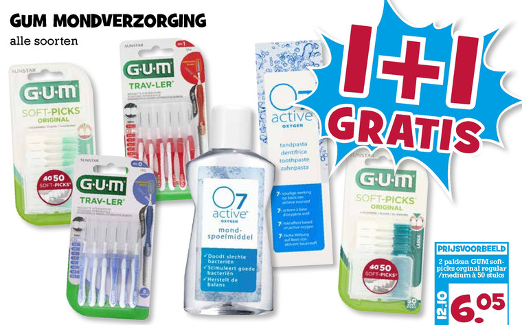 G.U.M.   mondwater, tandenstokers folder aanbieding bij  Boons Markt - details