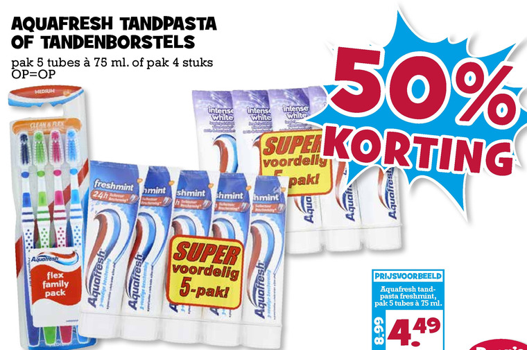 Aquafresh   tandpasta, tandenborstel folder aanbieding bij  Boons Markt - details