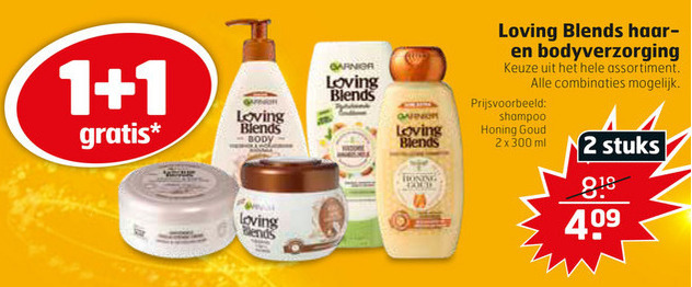 Garnier Loving Blends   bodylotion, shampoo folder aanbieding bij  Trekpleister - details