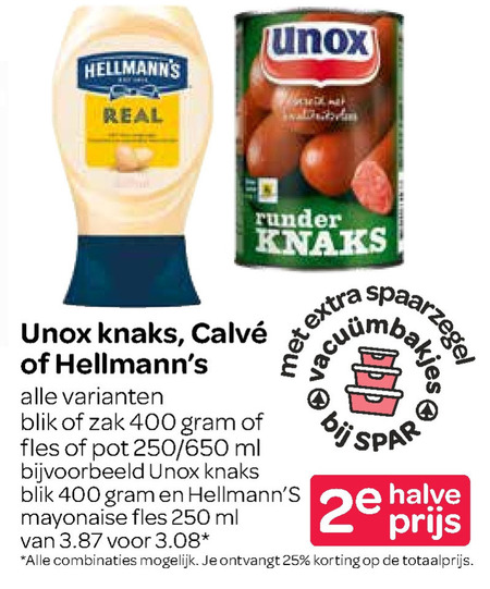 Calve   mayonaise, knakworst folder aanbieding bij  Spar - details