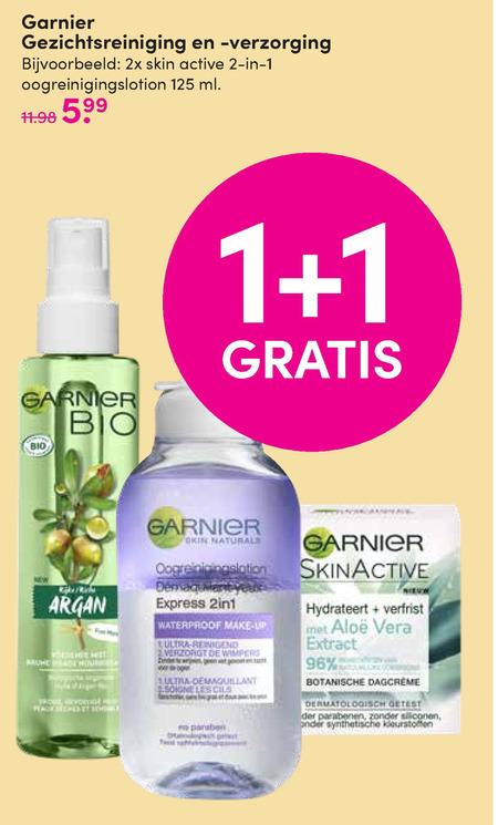 Garnier Skin Active   gezichtsreiniging, dagcreme folder aanbieding bij  D.I.O. Drogist - details