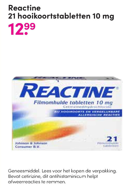 Reactine   huisapotheek folder aanbieding bij  D.I.O. Drogist - details