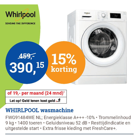 Whirlpool   wasmachine folder aanbieding bij  BCC - details