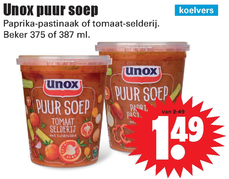 Unox   soep folder aanbieding bij  Dirk - details