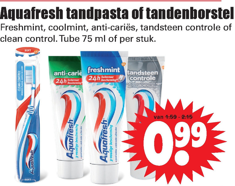 Aquafresh   tandpasta, tandenborstel folder aanbieding bij  Dirk - details