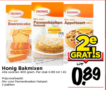 Honig   pannenkoekenmix, bakmix folder aanbieding bij  Vomar - details