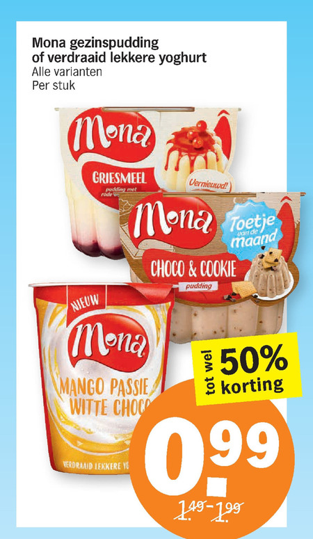 Mona   vruchtenyoghurt, pudding folder aanbieding bij  Albert Heijn - details