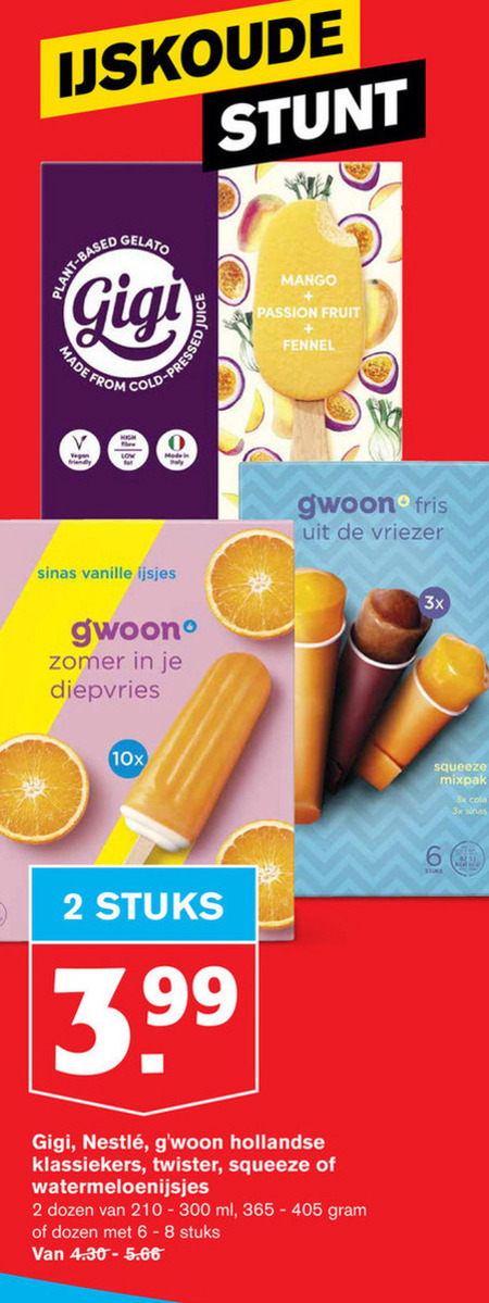 Gwoon   ijslollies, waterijs folder aanbieding bij  Hoogvliet - details