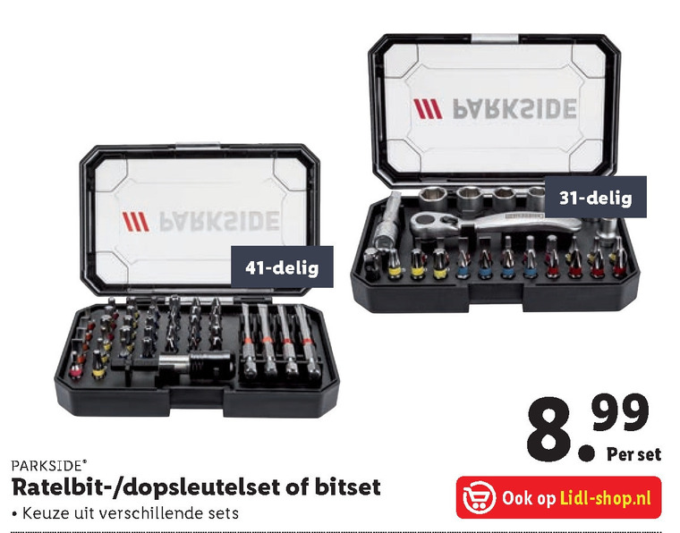 Parkside   schroefbitset, ratelsleutelset folder aanbieding bij  Lidl - details