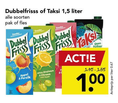 Dubbelfrisss   fruitdrank folder aanbieding bij  Deen - details