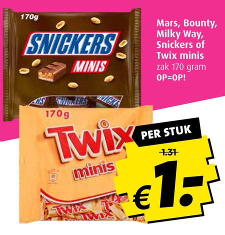 Snickers   mini chocoladerepen folder aanbieding bij  Boni - details