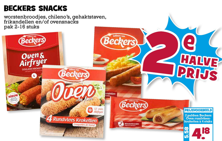 Beckers   frikandellen, snack folder aanbieding bij  Boons Markt - details