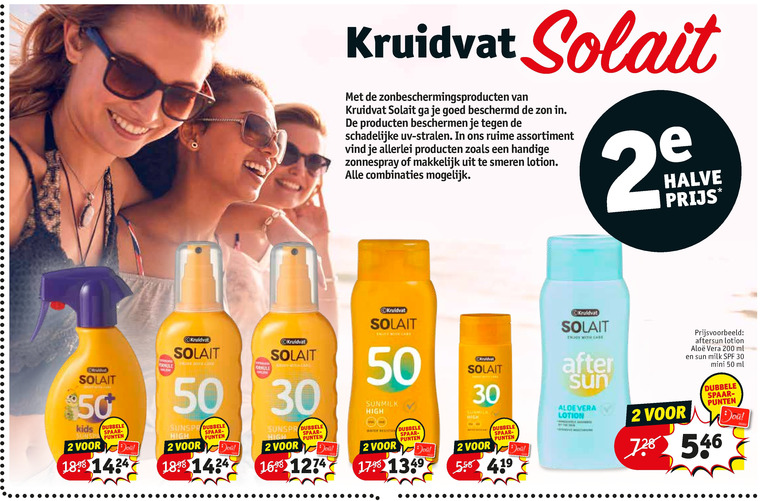 Kruidvat Huismerk zonnebrandolie, aftersun folder aanbieding bij