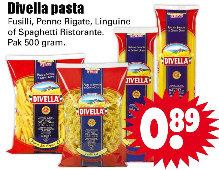 Divella   penne rigate, fusilli folder aanbieding bij  Dirk - details