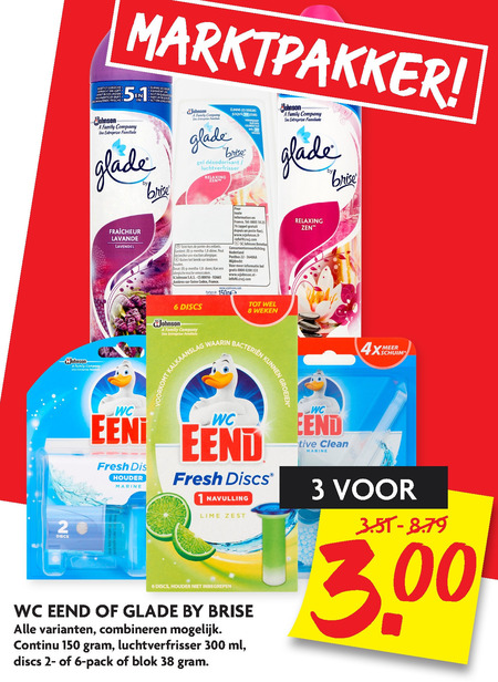 Glade   luchtverfrisser, toiletblok folder aanbieding bij  Dekamarkt - details