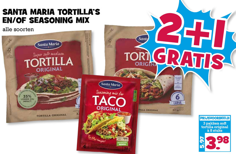 Santa Maria   maaltijdmix, tortilla folder aanbieding bij  Boons Markt - details