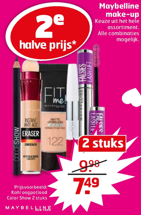 Maybelline   mascara, lipstick folder aanbieding bij  Trekpleister - details