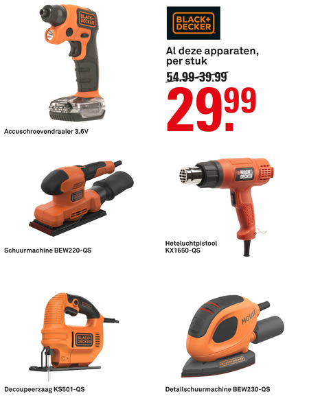 Black and Decker   verfafbrander, accuschroevendraaier folder aanbieding bij  Karwei - details