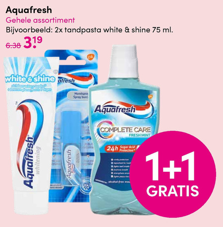 Aquafresh   mondwater, tandpasta folder aanbieding bij  DA - details